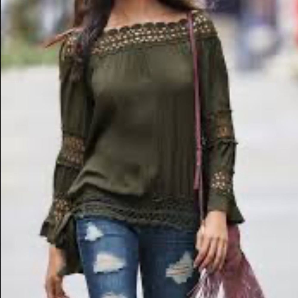 Venus Dark Green Crochet Side Tie Top Size 8 like New